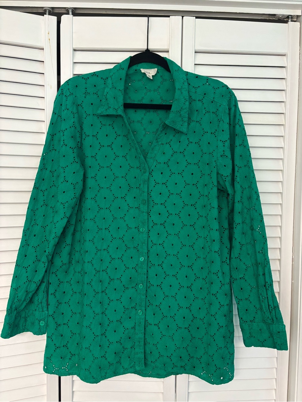 Green Eyelet Button-Up Blouse Medium